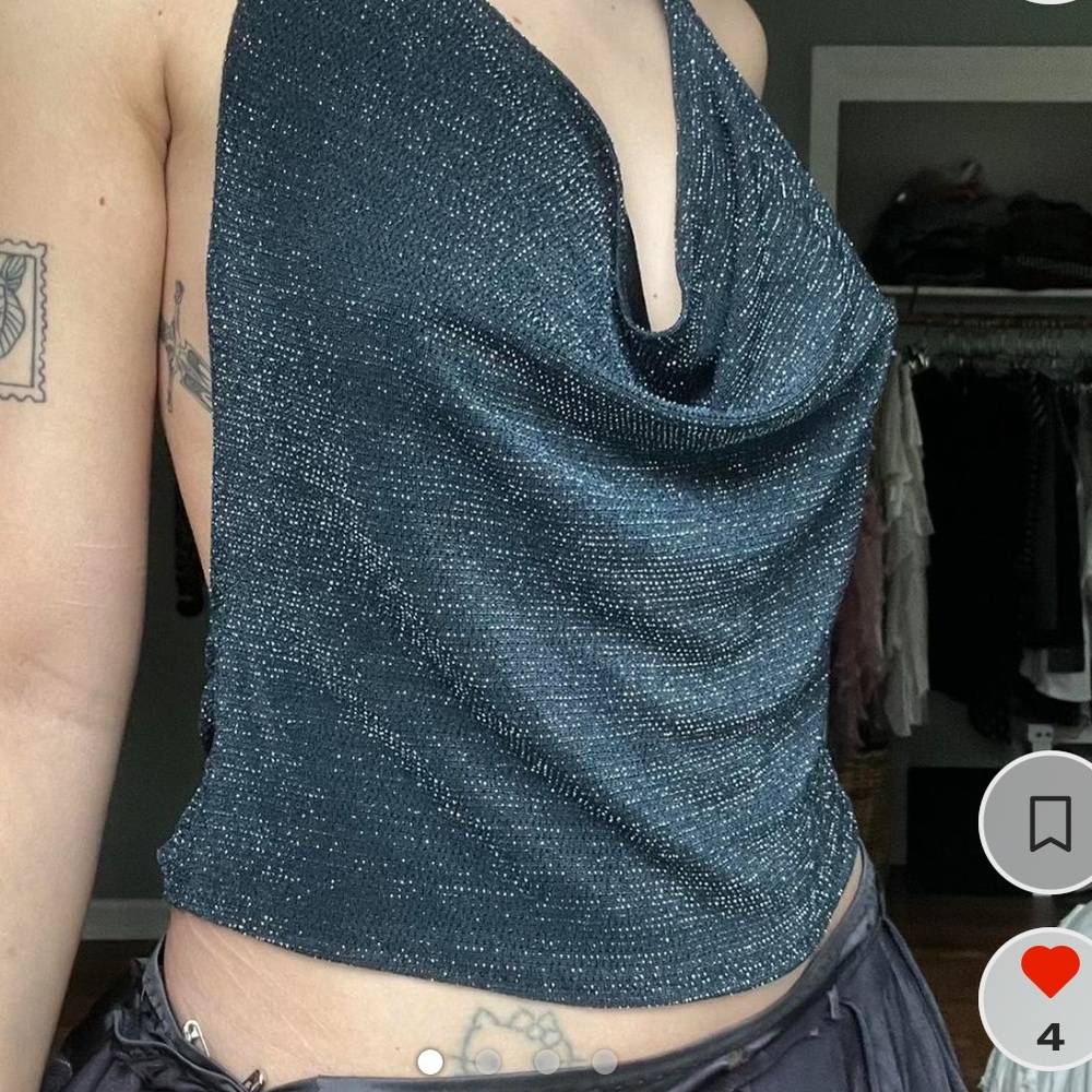 Navy Sparkle Cowl Neck Tank Top